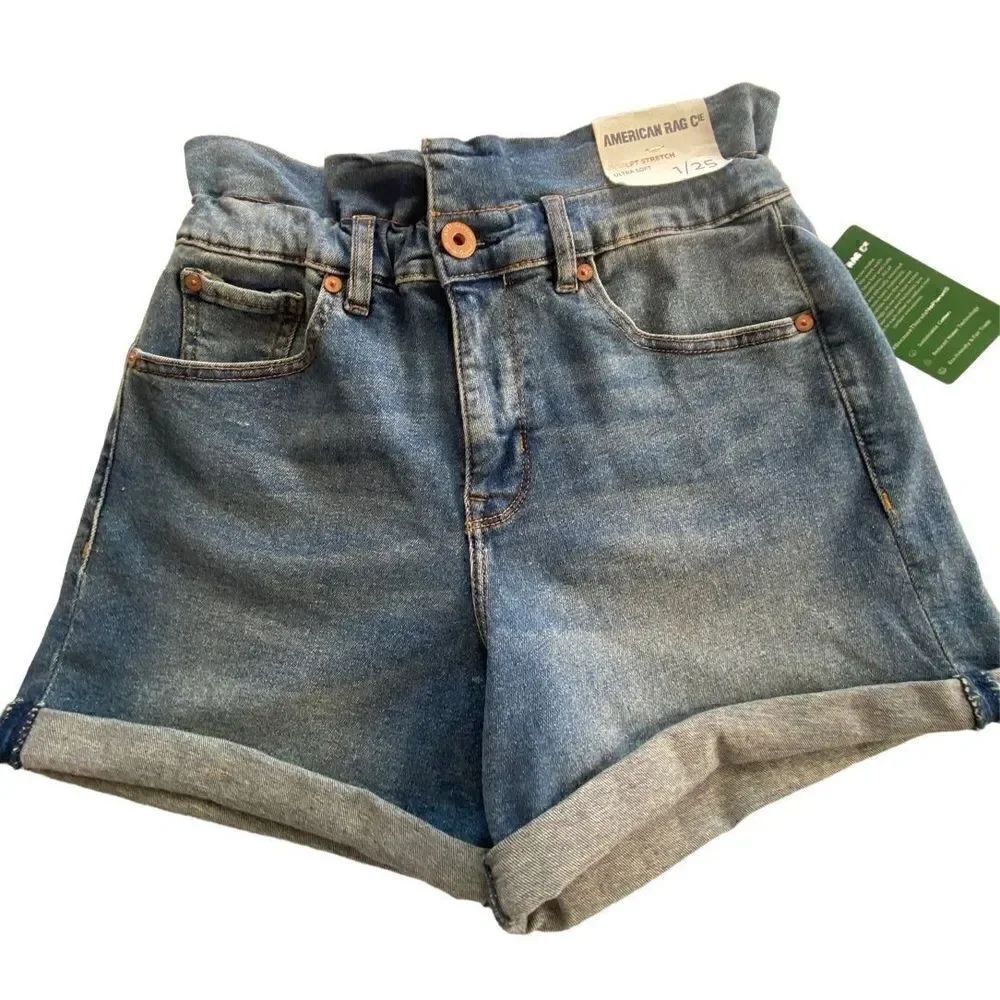 AMERICAN RAG JUNIORS 1/25 PAPER BAG WAIST SHORTS MEDIUM WASH